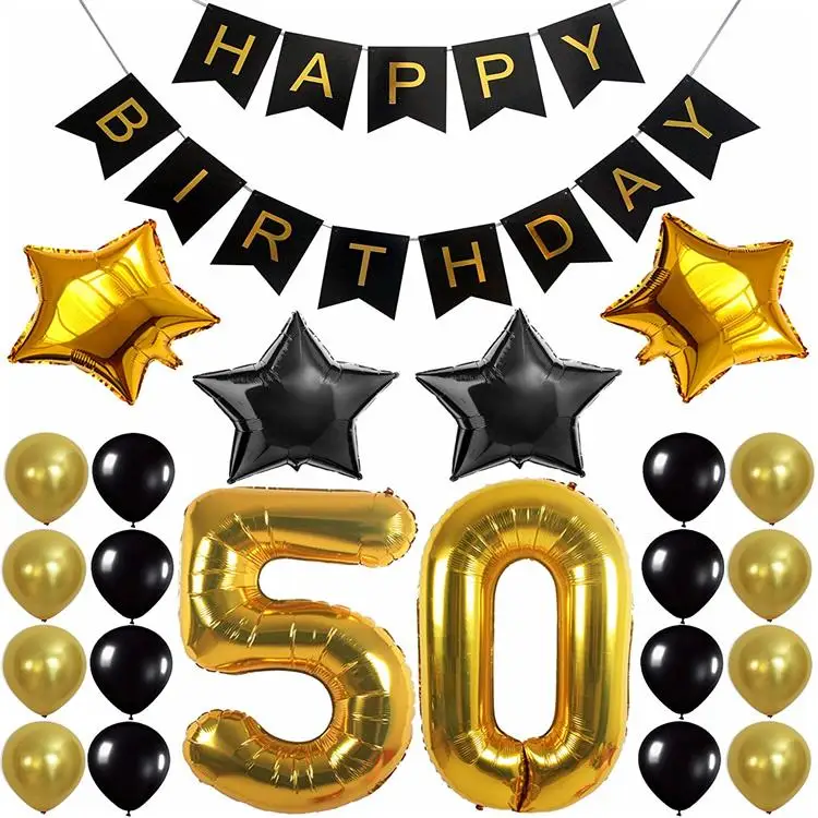 40th 50th cumpleaños partido cumpleaños decoración suministros de oro negro, cumpleaños,