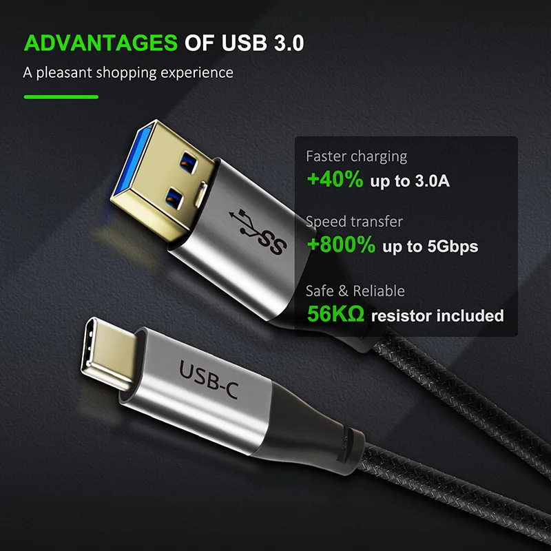 CABLETIME USB C 3.0 Type c Nylon Mobile Phone Cable 3.0A 5Gbps Fast Charging For Huawei Samsung Xiaomi One Plus,1m 3ft - ANKUX.COM