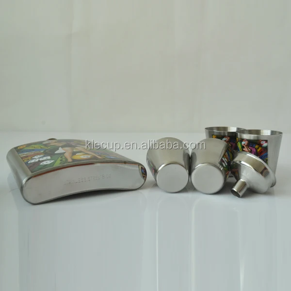with color print 4pc steel cup - buy diy hip flask gift set