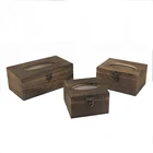 Carbonize flip type wooden tissue box antique small/medium/large custom tissue paper storage box with lock for cheap sale
