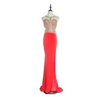Side slit long mermaid design crystals beading red gown evening dress