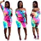 B-S3593SN Women Off The Shoulder Backless Tye Tie Dye Short Jumpsuit 2019