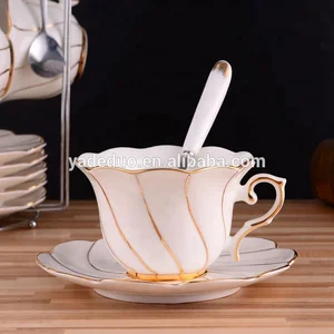 gold rim white coffee cup with saucer mordern office milk mug