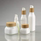 Empty Glass Bottles Empty Cosmetic Opal Square Glass Bottle With Wooden Pump Lid