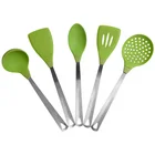 Kitchen use nylon utensil set silicone utensil set 5pcs set with stainless steel handle