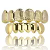 Wholesale Price HipHop Body Jewelry Men's Top and Bottom Teeth Gold False Teeth Grillz Set Bump Lattice Dental Grillz