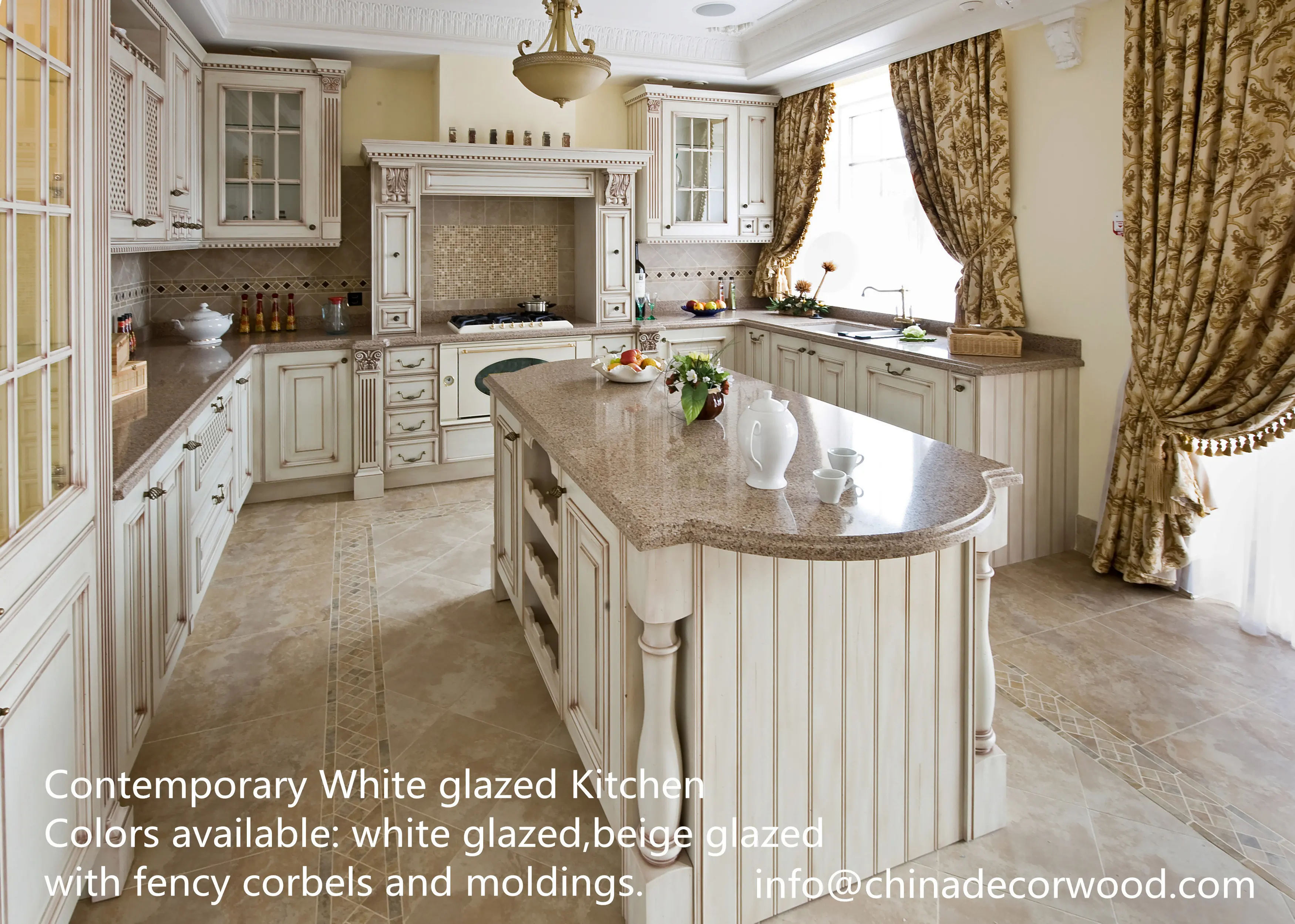 Interior Design Classic Style White Glazed Kitchen Cabinet View