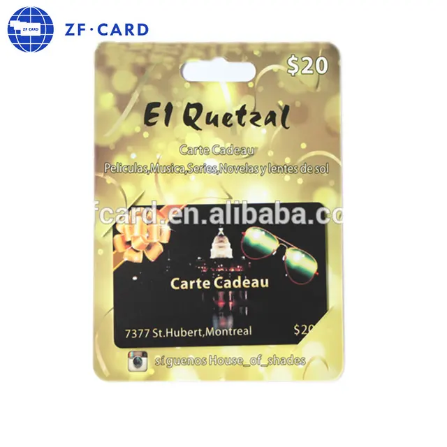 custom design plastic gift card with paper carriers