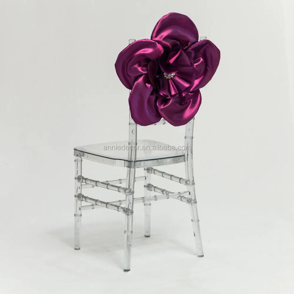 Elegant purple satin chair sashes,beautiful flower shaped wedding chair cover