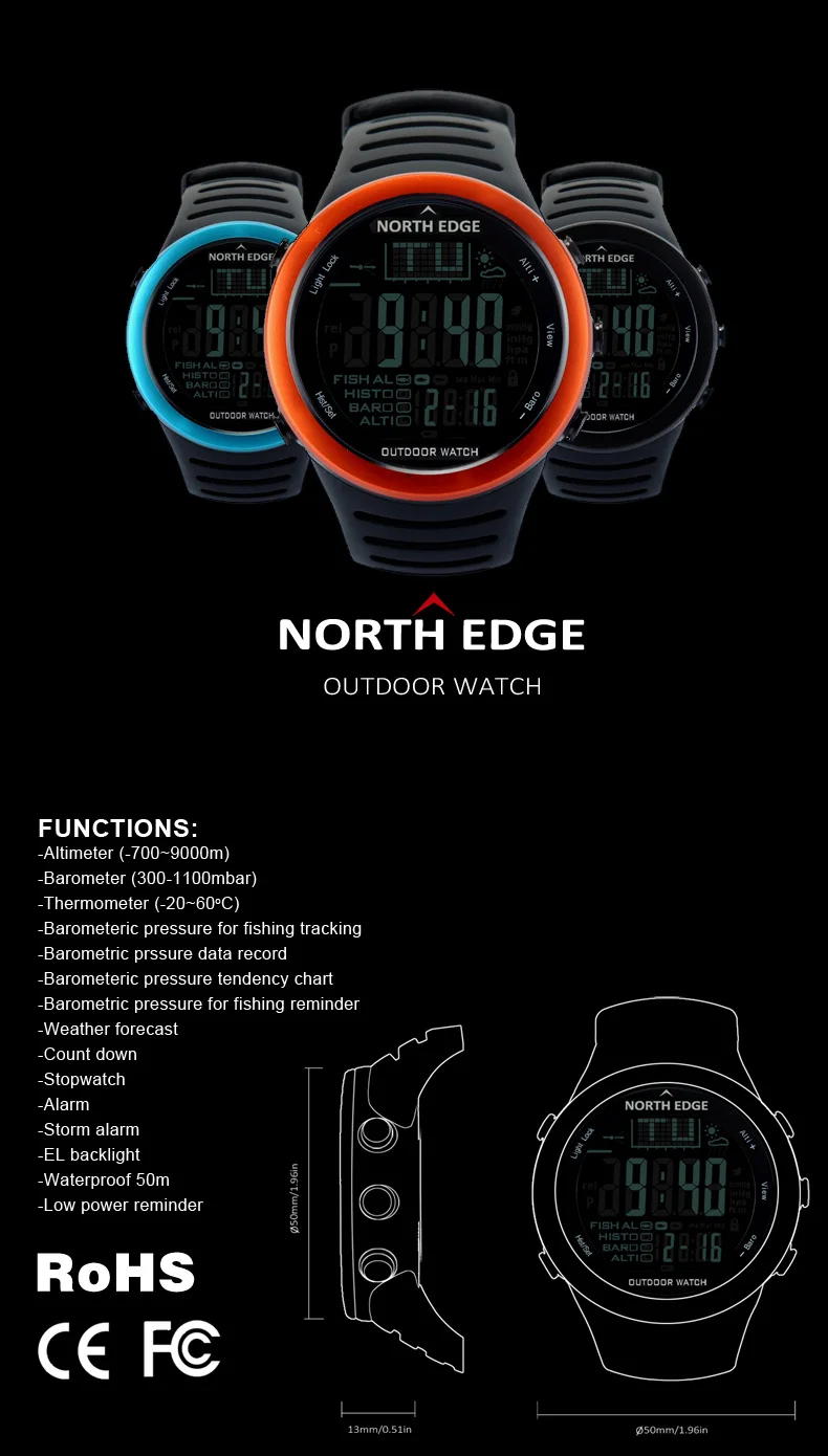 North Edge OEM outdoor hot sale weather altimeter barometer air pressure fishing watch sport man wrist watch analog military