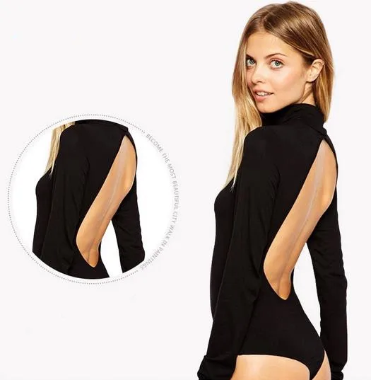 GM222 Hot Sale Europe And America Sexy Backless Long Sleeve Bodysuit Women Fashion Solid Black Sport Suit Jumpsuit Free Shipping