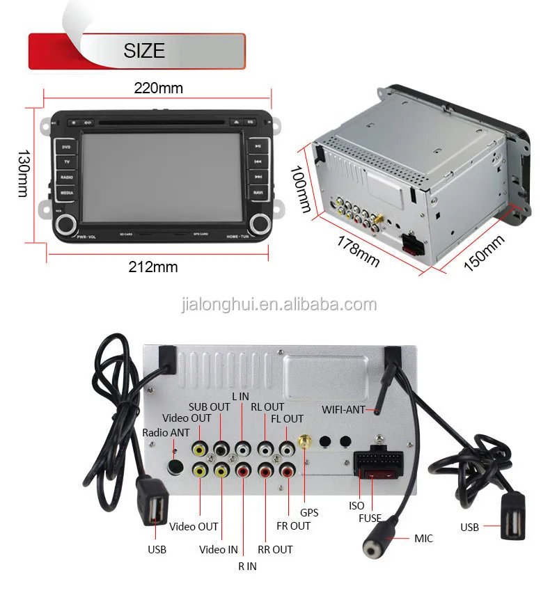 2 Din Car DVD Player สำหรับ Volkswagen Android 4.4.4 OS วิทยุ + WIFI/3G + แรงบิด OBD2CANBUS + GPS + BT + AUX in/out + USB/SD + USB + SWC ผู้เล่น