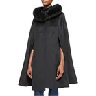 2015 new arrival fur trimmed hood women coat winter cape