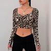 2019 New Women'S Court Style Square Collar Sexy Leopard Long Sleeve T-Shirt