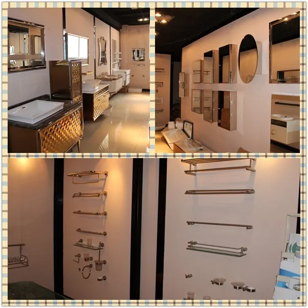 New design bathroom wall fitting accessories glass shelf with metal base 1205