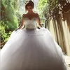 Arabic Vestido De Novia Scoop Robe De Mariage Crystal and Pearls Beaded Long Sleeve Ball Gown Wedding Dresses