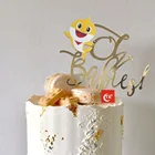 TX Personalized OH Baby Gold, Silver Mirror Baby Shark Shiny Acrylic Cake Topper Baby Shower, Birthday Party Decoration