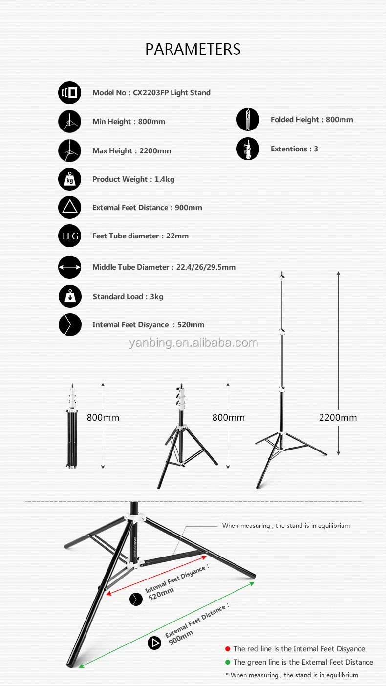 New released photographic equipment HPUSN photo studio 2.2m detachable axis light stands