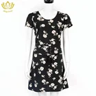 black flower print short sleeve dress women t shirt