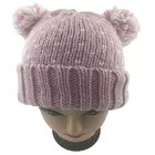 100% Acrylic thick yarn knitted cute winter beanie hat for kids with two pom poms