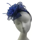 Women's Fascinator Sapphire Feather Flower Bow Tie Headband Party Dress Wedding Hat Bridal Hair Accessories for Ladies