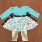 Newest design children winter sets floral cotton girls boutique clothing