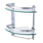 Aluminum Bathroom 2-Tier Glass Corner Shelf with Towel Bar Wall Mounted Extra Thick Tempered Glass, Silver Sand Sprayed