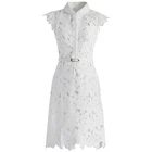 OEM Women Clothes Fashion Elegant Full Flower Cut Out Lace Midi Dress