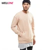 Guangzhou longline streetwear blank fashion off shoulder man 100% cotton custom beige kangaroo pockets crewneck sweatshirt