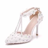 luxury ivory white pearl rhinestone diamond crystal wedding shoes women high heel wedding shoes for bridal