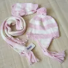 children pink and white winter knitting kids scarf hat glove 3pcs sets