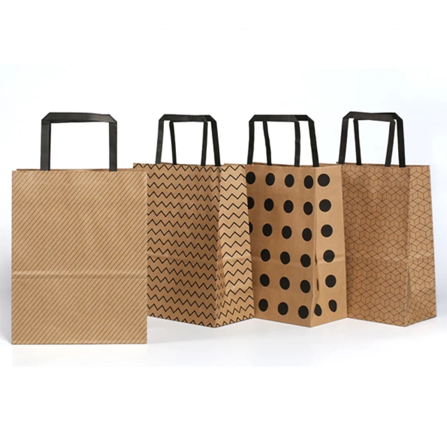low price 200gsm block bottom brown striped kraft paper bag