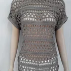 trendy design short sleeved ladies hand crocheted knitwear