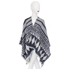 Dark blue geometric pattern woven spring autumn knitting shawl