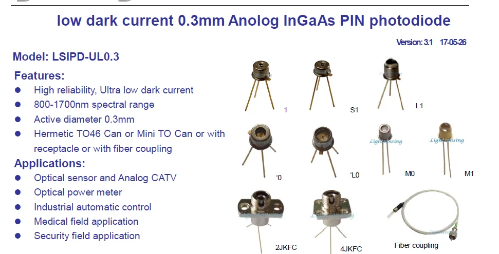 0.3mm InGaAs PIN photodiode 800-1700nm can use for Blood glucose tester