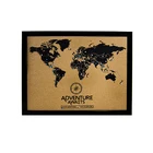 Decorative Double Sides World Map Print Bulletin Cork Board in Wooden Frame