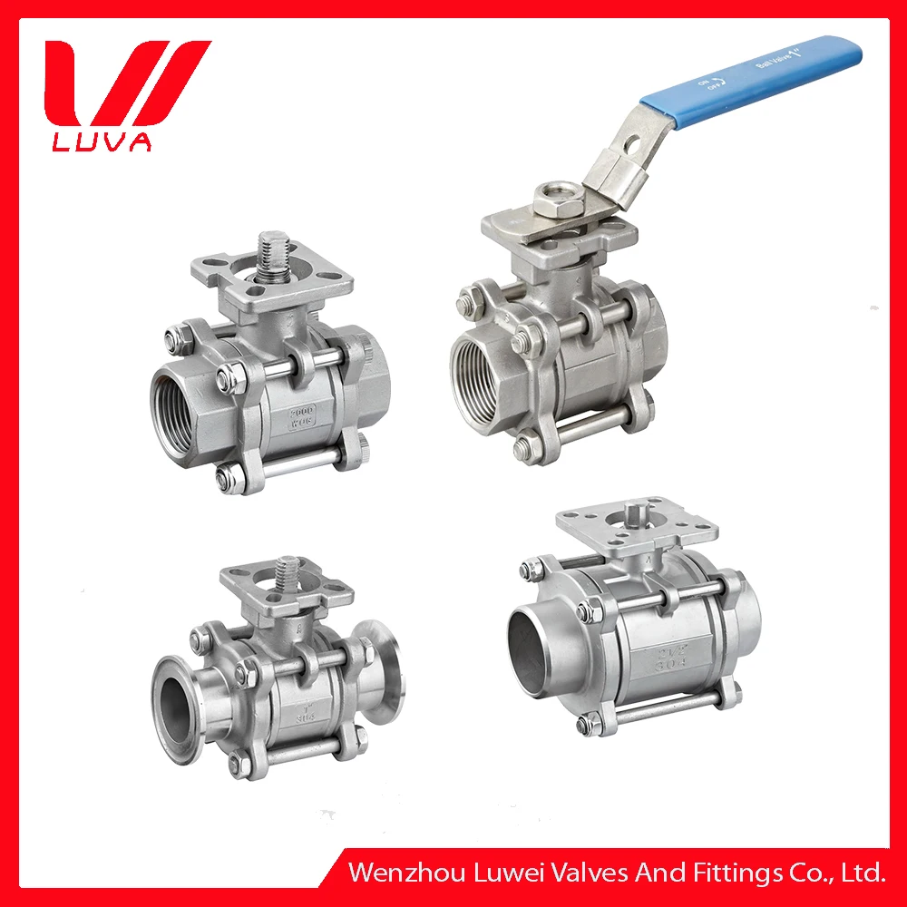 Stainless steel medium temperature 3 pc ball vale with iso5211