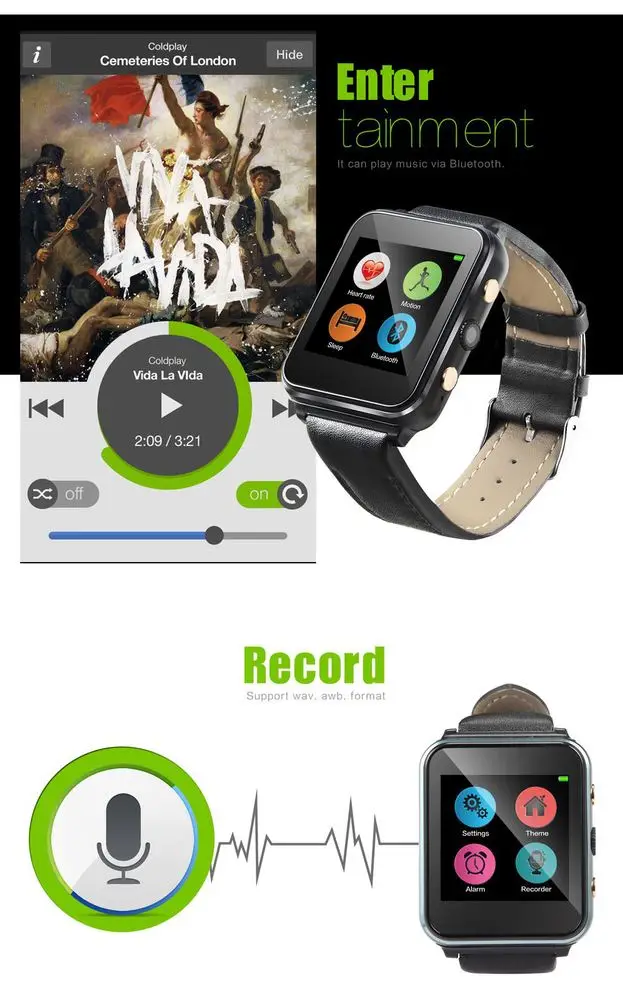 Bluetooth 4.0 Smart Watch Leather Strap With Push Message Twitter Facebook Smart Wristband For IOS Android Smart Phones