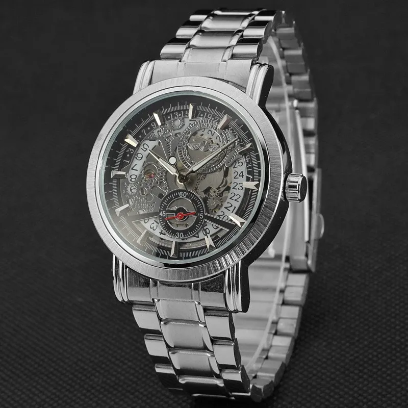 New Silver Watches Luury Brand Men's Fashion Automatic Embossed Skeleton Man Mechanical Watches relogio masculino Relojes