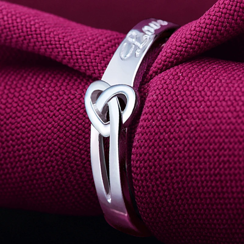 Wholesale Hot Selling Lovers Jewelry Adjustable Solid Silver Wedding Rings Couple Resizable 925 Heart Love Knot Ring