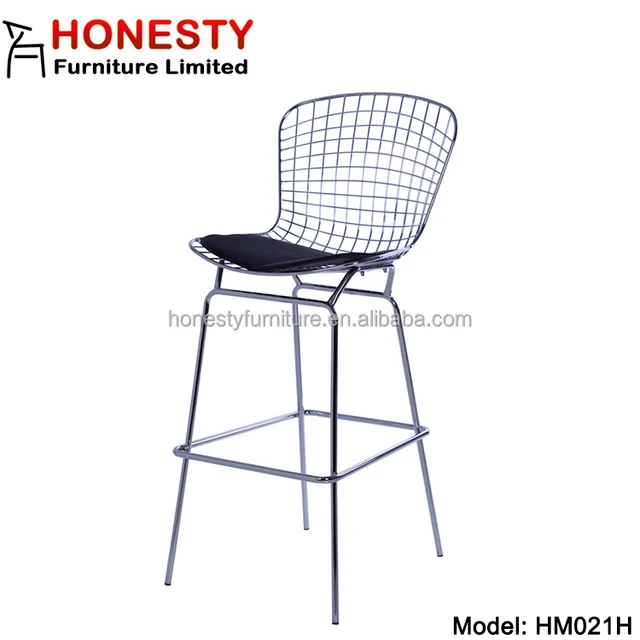 HM021H Modern Design Furniture Chrome Metal Legs Wire Base Replica Bertoia Bar Stool High Chair Supplier