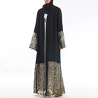 new arrival summer luxury golden lace black nida fabric muslim women dubai kimono robe long