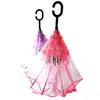 Double Layer Inverted transparent Folding printed Umbrella with C Shape Handle
