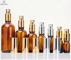 WRL 10ml~100ml Amber Glass Pump Sprayer Essential Oil Perfume Bottles With Gold Silver Black Top For Sale