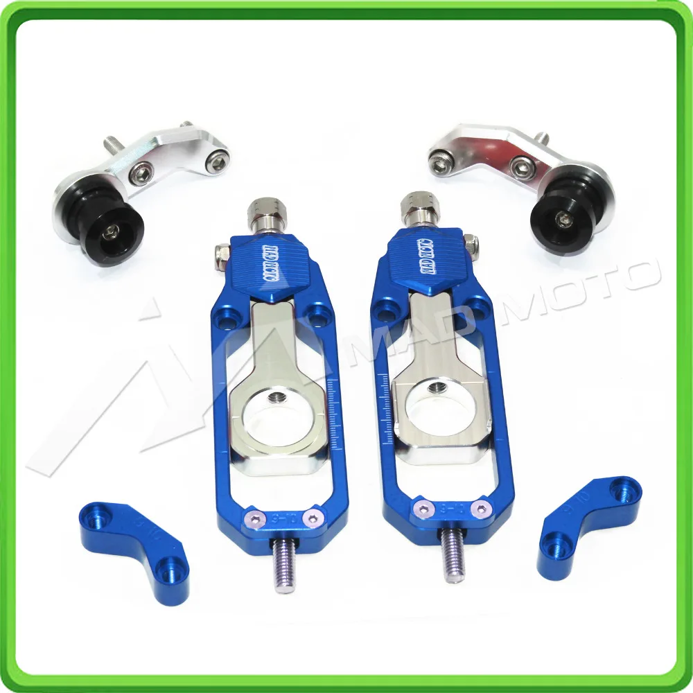 Motorcycle Chain Tensioner Adjuster with paddock bobbins fit for HONDA CBR 1000 RR CBR1000RR 2004 2005 2006 2007 Blue & Silver (12)