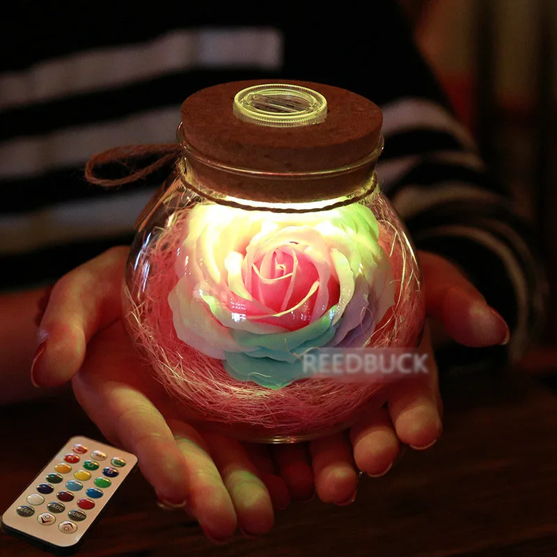 Led Romantic Rose Flower Night Light Lucky Bottle RGB Dimmer Lamp With 16 Color Remote Holiday Gift For Lover Girl Bedroom Decor (4)