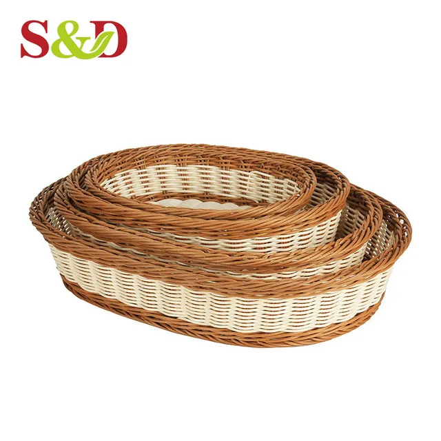 eco-friendly plastic wicker rattan stacking wire baskets for