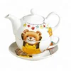 cute cartoon bear decal 3 pcs ceramic tea set for one service with tea pot, cup and saucer