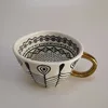 new custom handmade inside machine printing outside under glaze decal logo irregular nature shape gold handle ceramic mug W0593