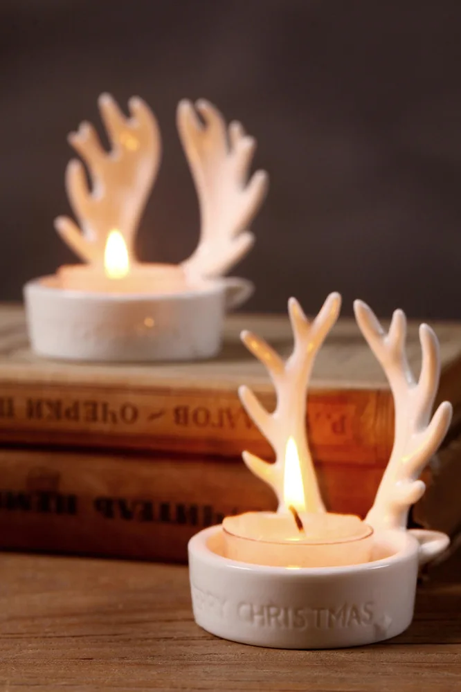 Christmas decoration Ceramic Antlers Candlestick,Christmas Antlers Candelabra Candle Holders
